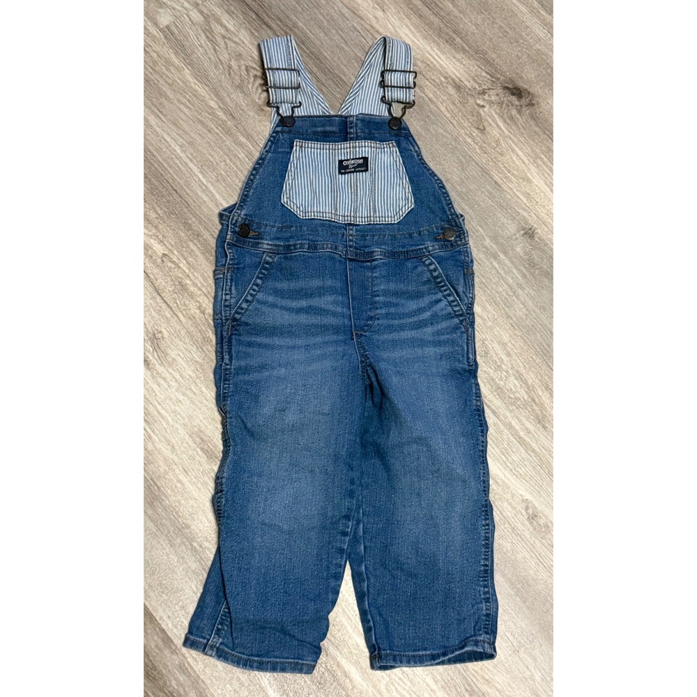 OshKosh B'gosh Toddler 3T Denim Hickory Stripe Vestbak Carpenter Overalls